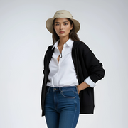 Female model wearing the WOREMOR® Bush Hat for EMF protection