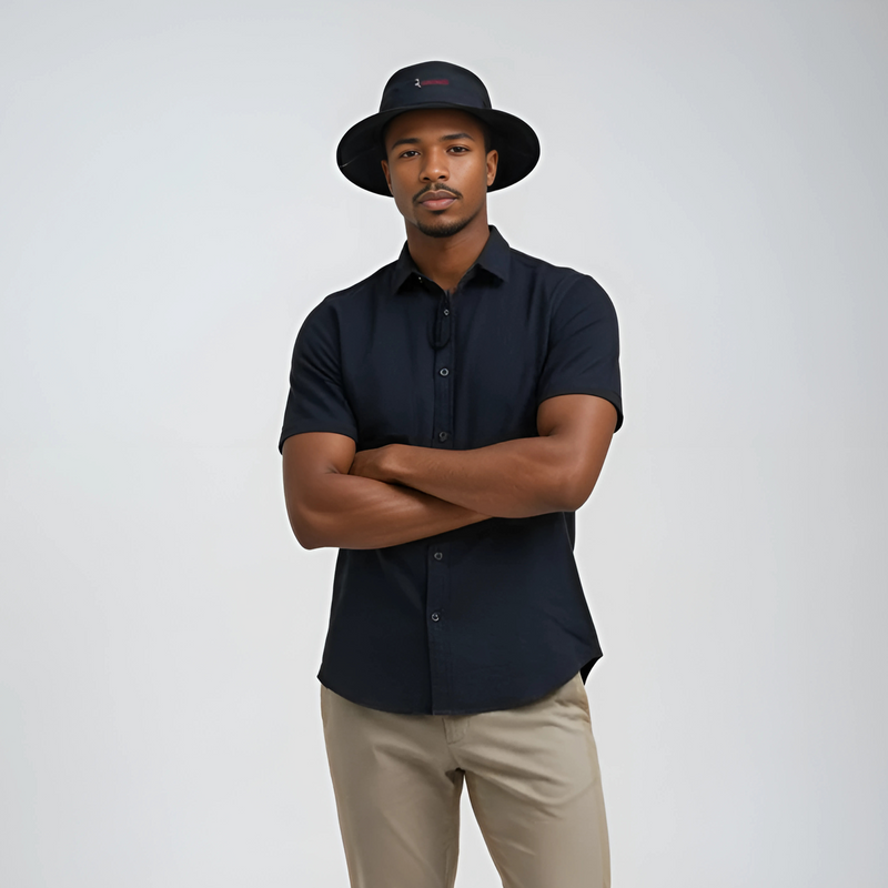 Male model wearing the WOREMOR® Bush Hat for EMF protection