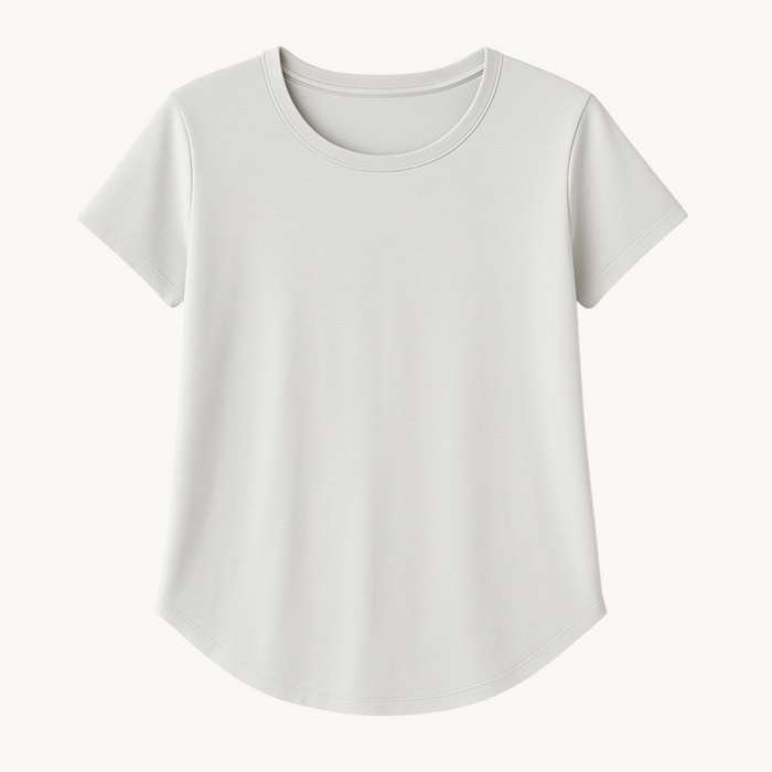 EMF shielding t-shirt – flat lay of white WOREMOR EMF 5G protection top for women