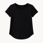 EMF shielding t-shirt – flat lay of black WOREMOR EMF 5G protection shirt for women