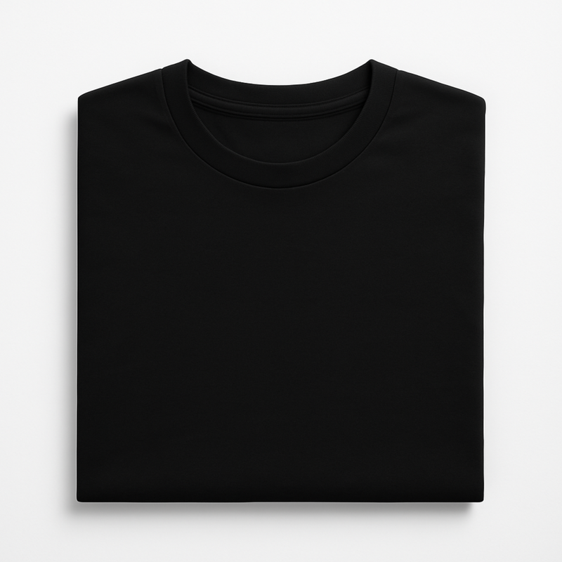 Folded black men's EMF shielding T-shirt made with silver fibres
