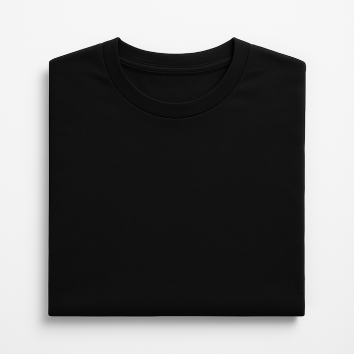 Folded black men's EMF shielding T-shirt made with silver fibres