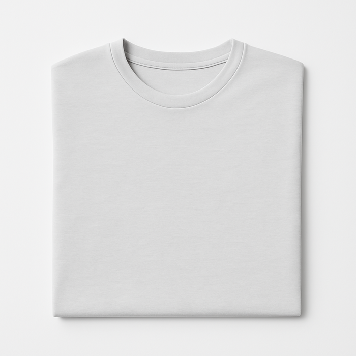 Folded white men's EMF shielding T-shirt made with silver fibres