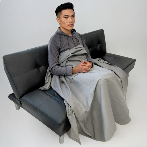 Male model demonstrating the WOREMOR® EMF Protection Blanket