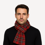 Male model wearing WOREMOR Tartan EMF protection scarf