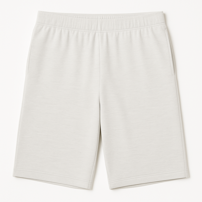 Birch white EMF shielding shorts laid flat on a neutral background, highlighting lightweight fabric and elastic waistband for comfort and mobility