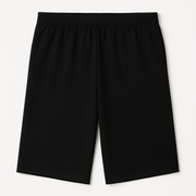 Black EMF shielding shorts laid flat on a neutral background, highlighting sleek design, soft stretch fabric, and low-profile seams for everyday comfort and protection