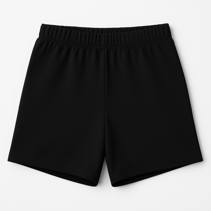 Flat lay of women’s black EMF shielding shorts with pocket detail