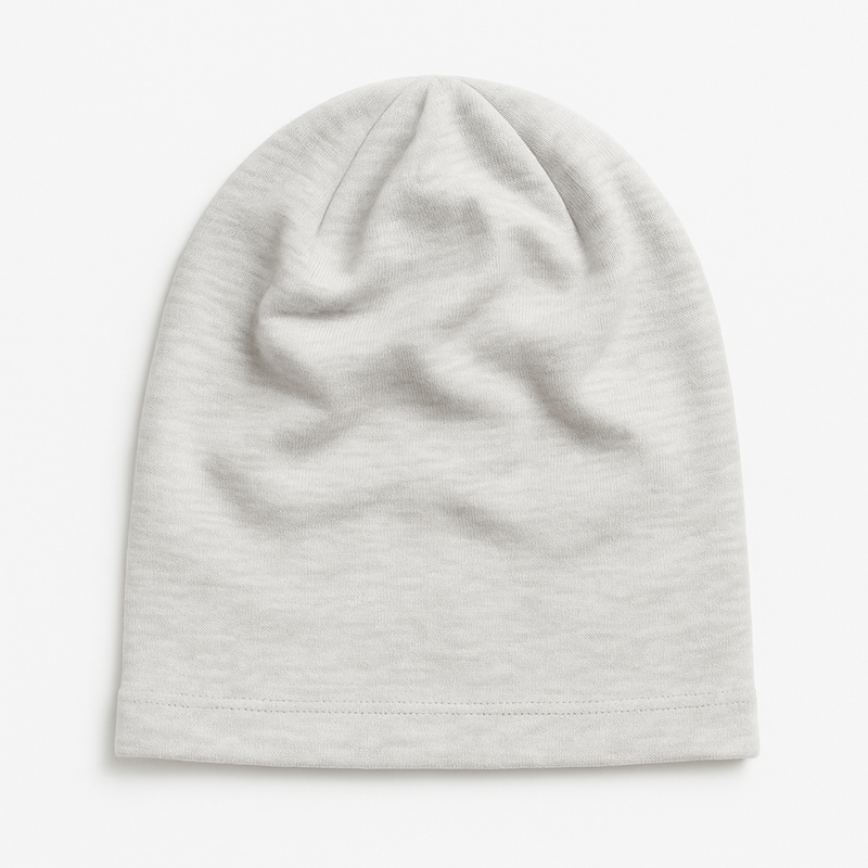 Light gray emf 5g shielding beanie on a white background