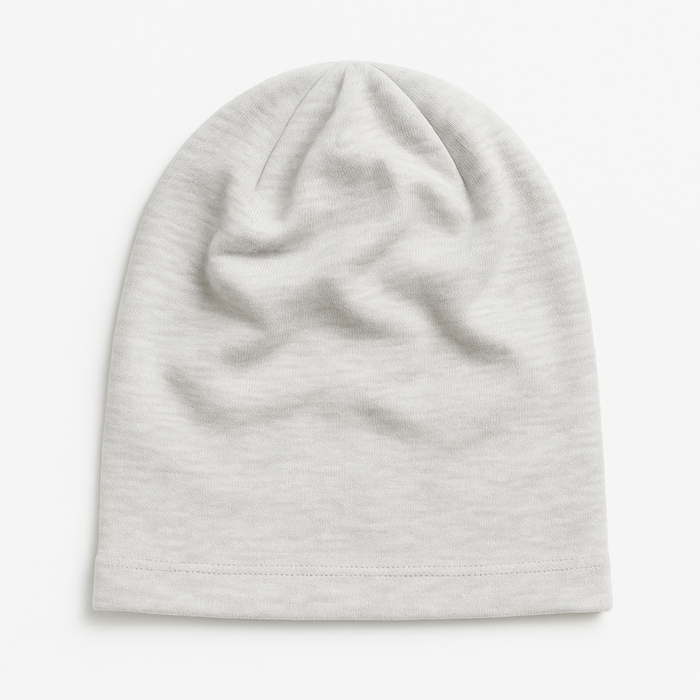 Light gray emf 5g shielding beanie on a white background