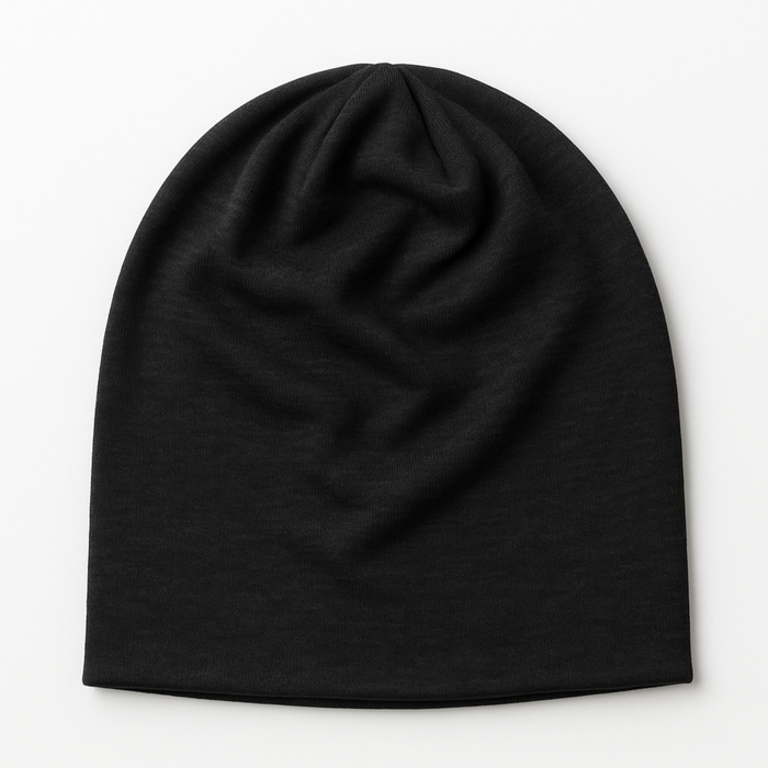 Black emf 5g shielding beanie on a white background