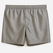 Model wearing men’s EMF and 5G shielding silver boxers with silver elastic waistband