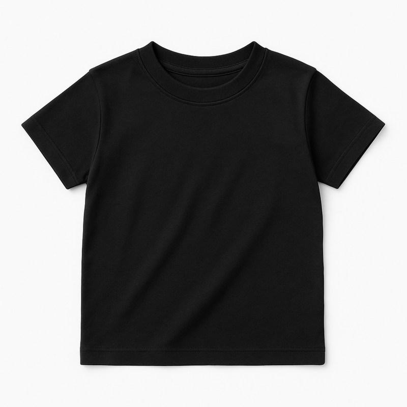 WOREMOR® children’s EMF & 5G shielding T-shirt, flat lay in black