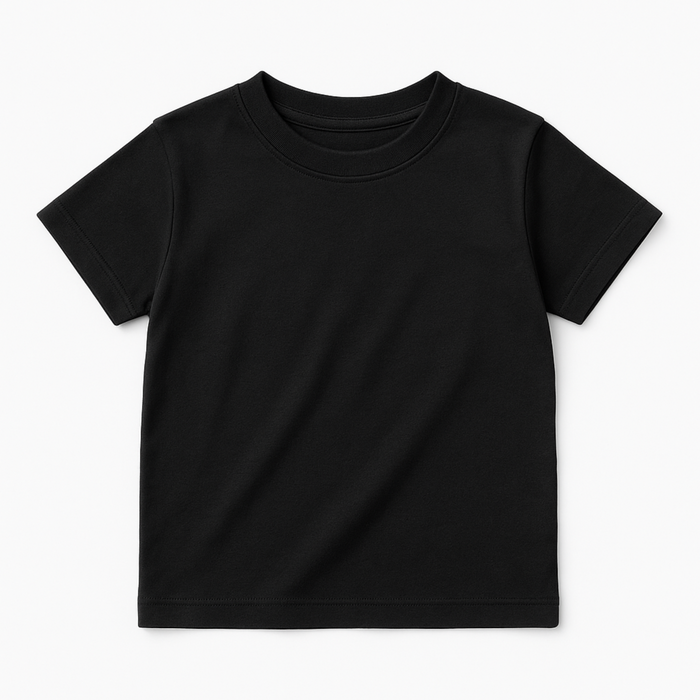 WOREMOR® children’s EMF & 5G shielding T-shirt, flat lay in black