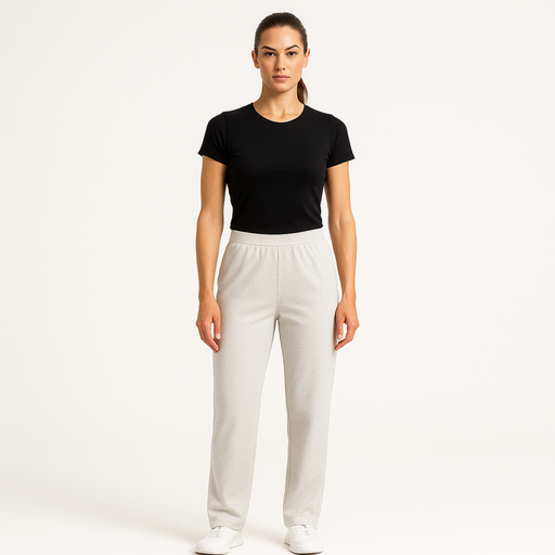 Model wearing women's EMF and 5G shielding pants in birch