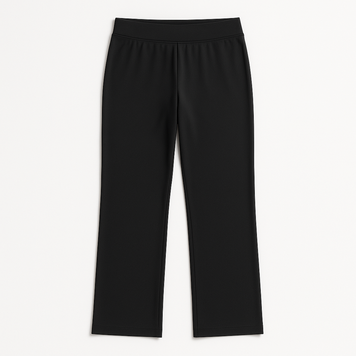 Women's EMF and 5G shielding pants in black, flatlay view