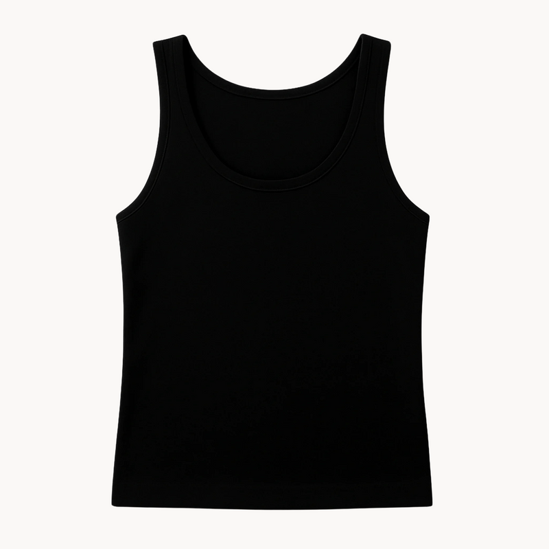 Women's EMF and 5G shielding tank top in black, flat lay front view