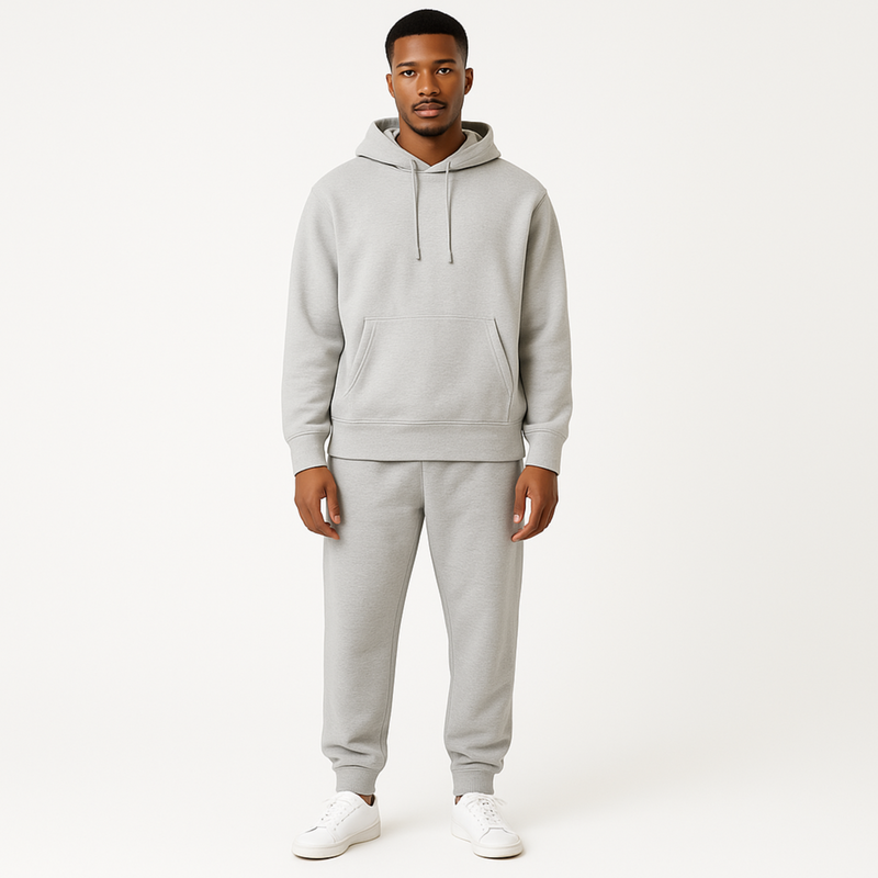 WOREMOR Lightweight Unisex EMF and 5G Shielding Hoodie in Light Heather Grey shown on male models