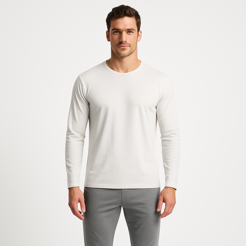 Male model in WOREMOR® birch EMF and 5G shielding long-sleeve shirt