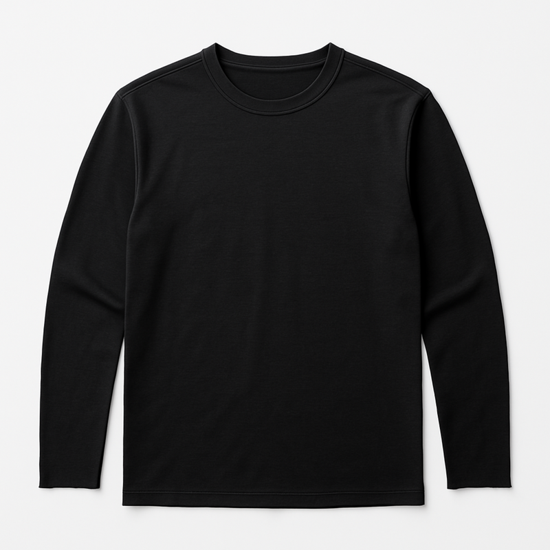 Flat lay of WOREMOR® black long-sleeve EMF and 5G shielding shirt for men, back view