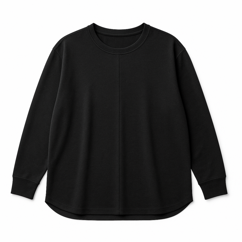 WOREMOR Flat lay of oversized black EMF shielding shirt, featuring silver fabric for protection from EMF and 5G