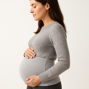 WOREMOR® silver maternity belly band in light grey on model, front view