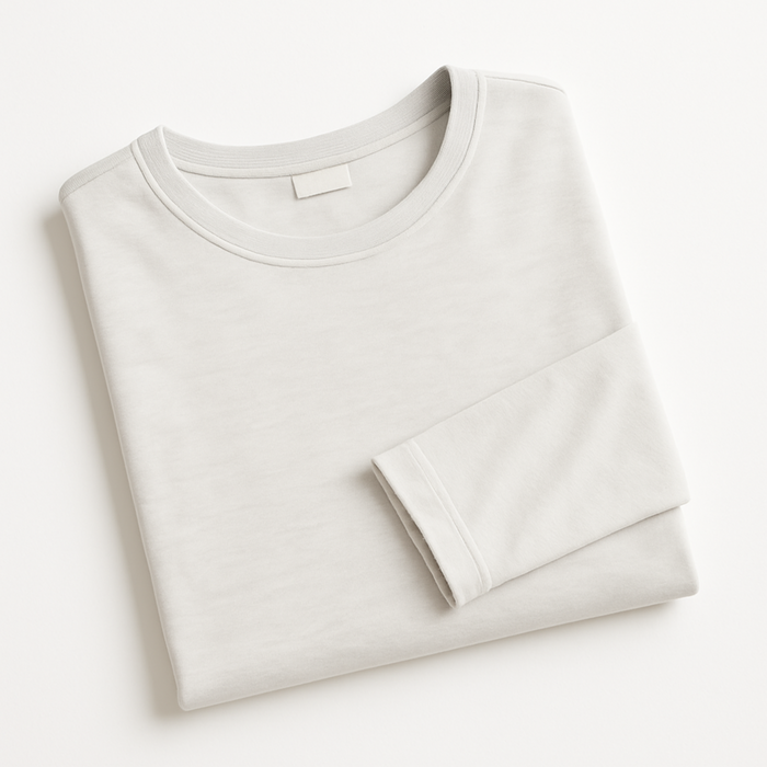 WOREMOR® Flat lay of birch white women’s EMF and 5G shielding long-sleeve shirt, front view