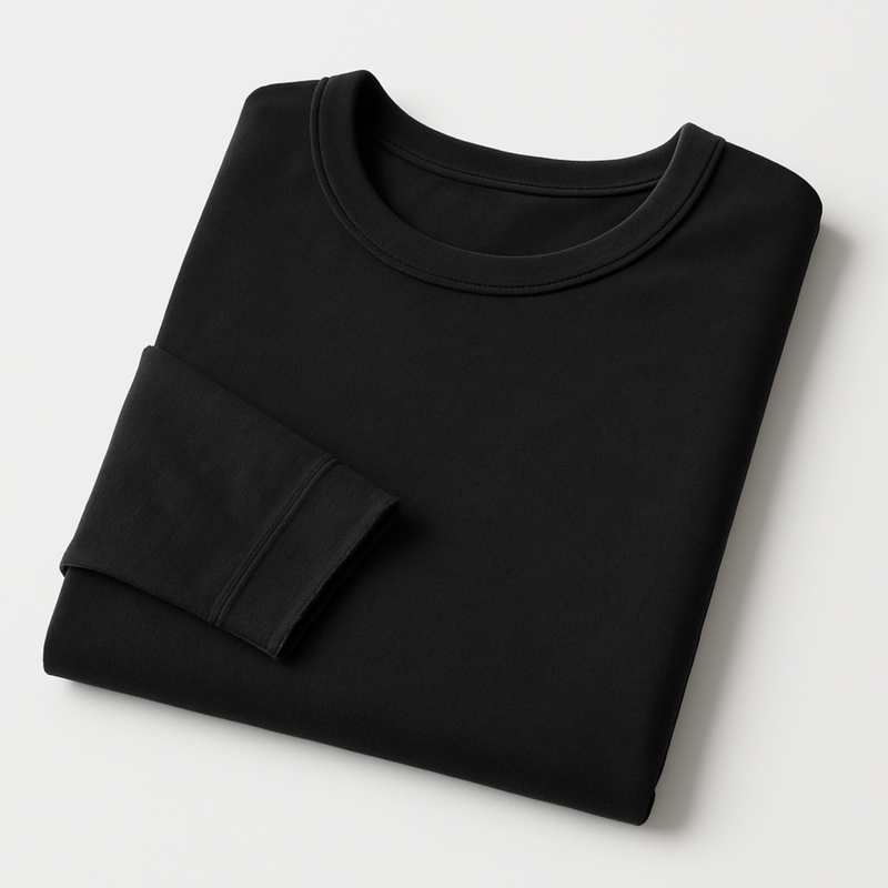 WOREMOR® Flat lay of black women’s EMF and 5G shielding long-sleeve shirt, front view