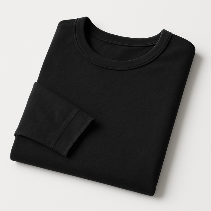 WOREMOR® Flat lay of black women’s EMF and 5G shielding long-sleeve shirt, front view