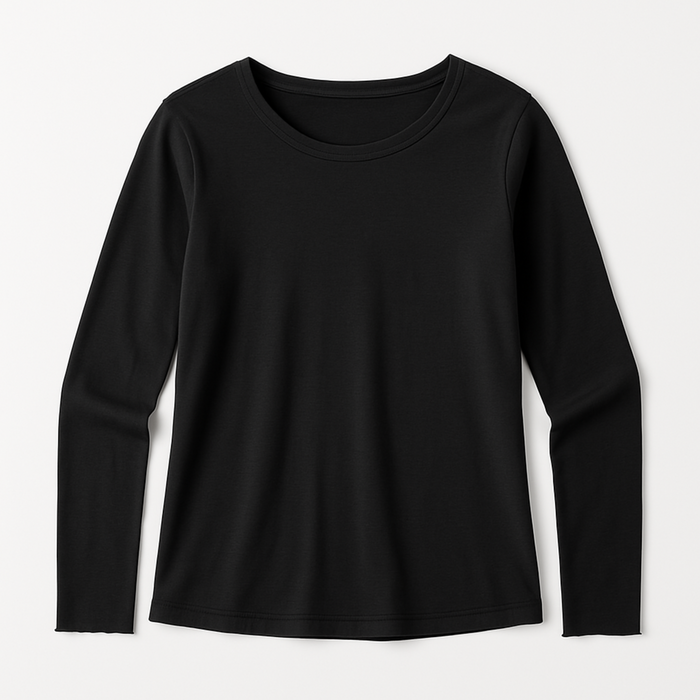 WOREMOR® Flat lay of black EMF shielding long-sleeve shirt for women, back view